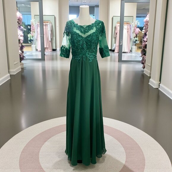 Elegant Emerald Green Lace Formal Evening Gown Bridesmaid Wedding Guest NWOT 8 - Picture 1 of 9